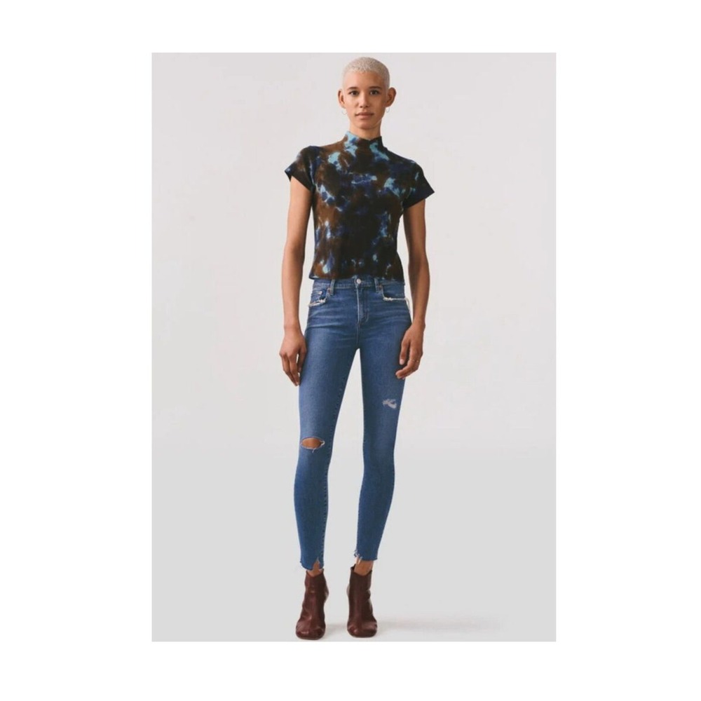 AGOLDE Sophie High Rise Skinny Jean Womens 27 Fit Like 24 Med Wash Raw Hem Denim